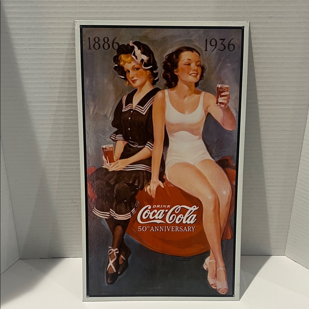 Coca-Cola 50th Anniversary Celebration Metal Sign.